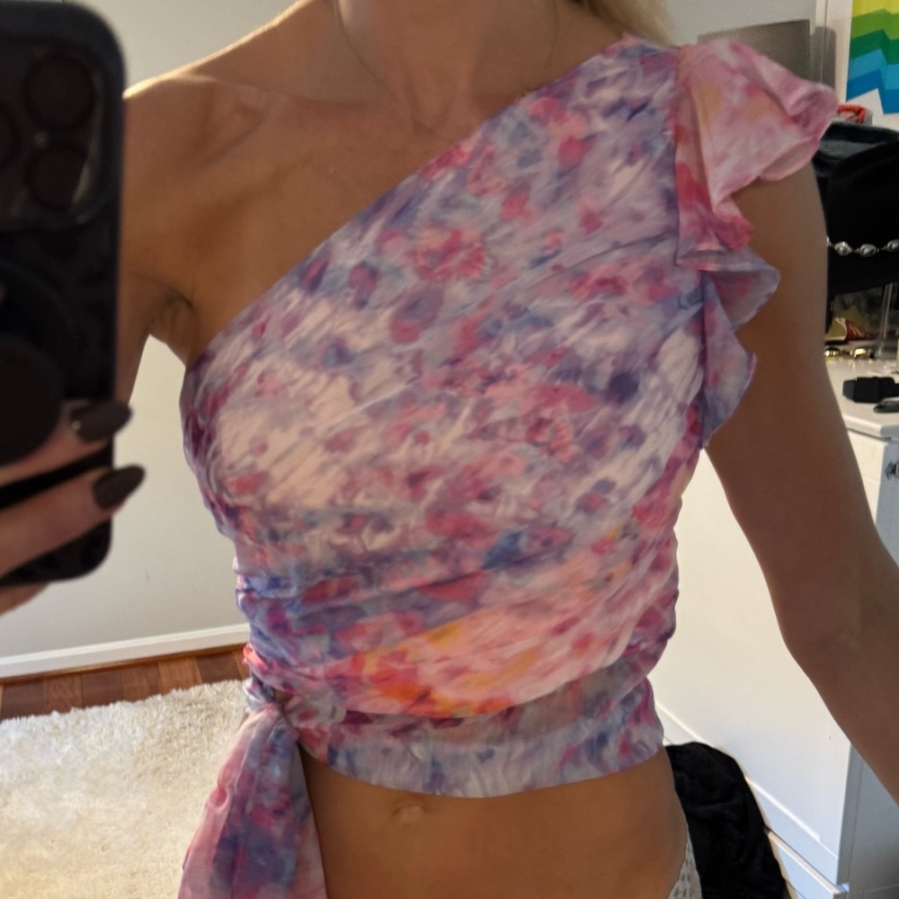 Amanda Uprichard Pink and Purple One-Shoulder Blouse